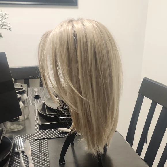 Blonde Straight Synthetic Wig - Natural Light Blonde Milkshake Blonde Hand Tied - Picture 8 of 11